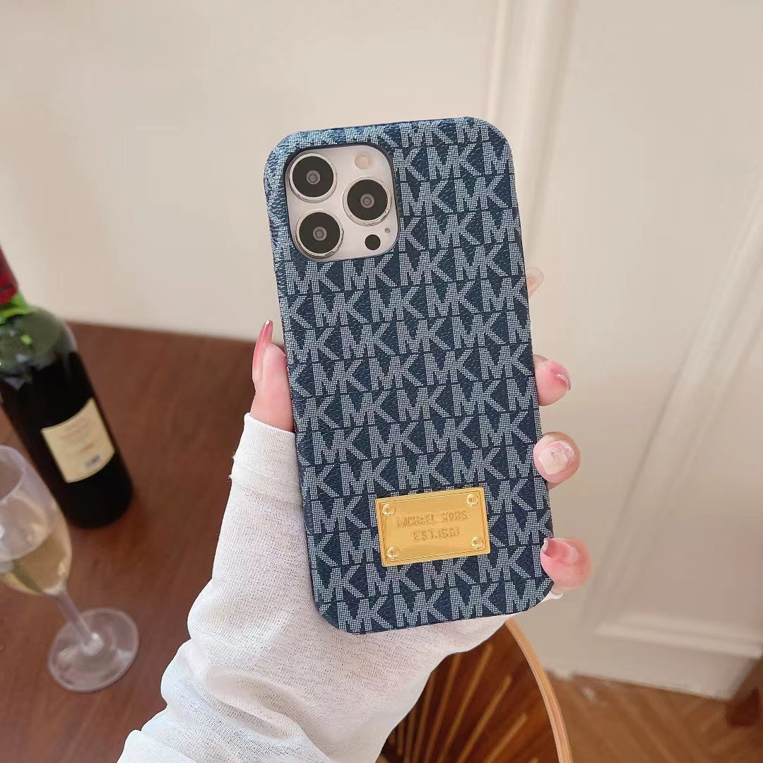 MK Pattern Golden Logo Patch Case