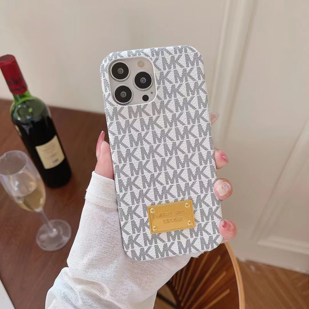 MK Pattern Golden Logo Patch Case