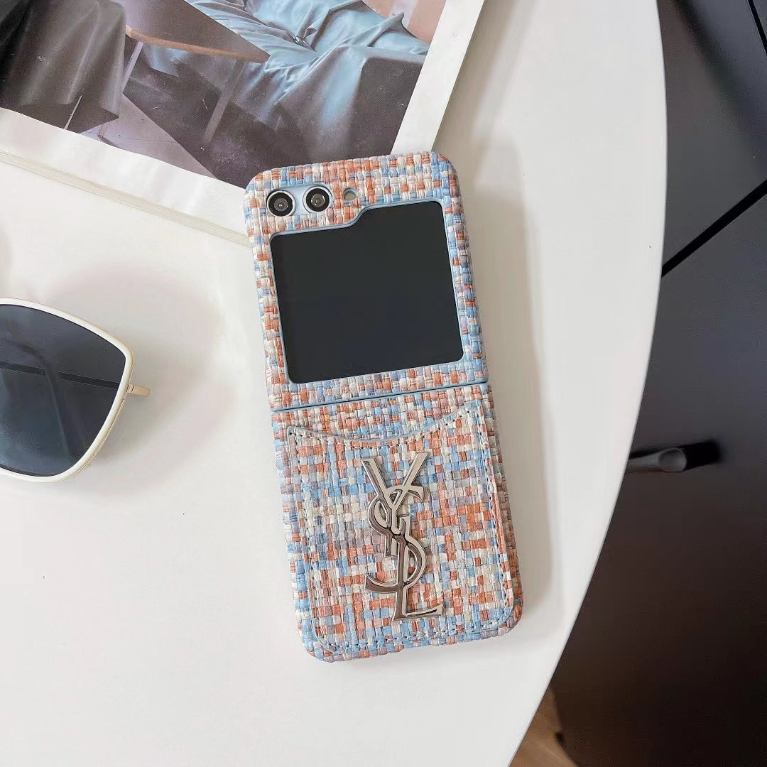 YSL Rattan Single Card Slot Case For Samsung Z Flip