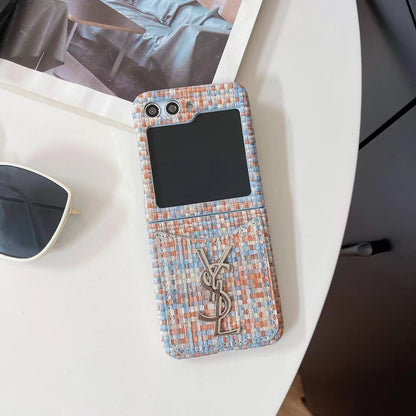 YSL Rattan Single Card Slot Case For Samsung Z Flip