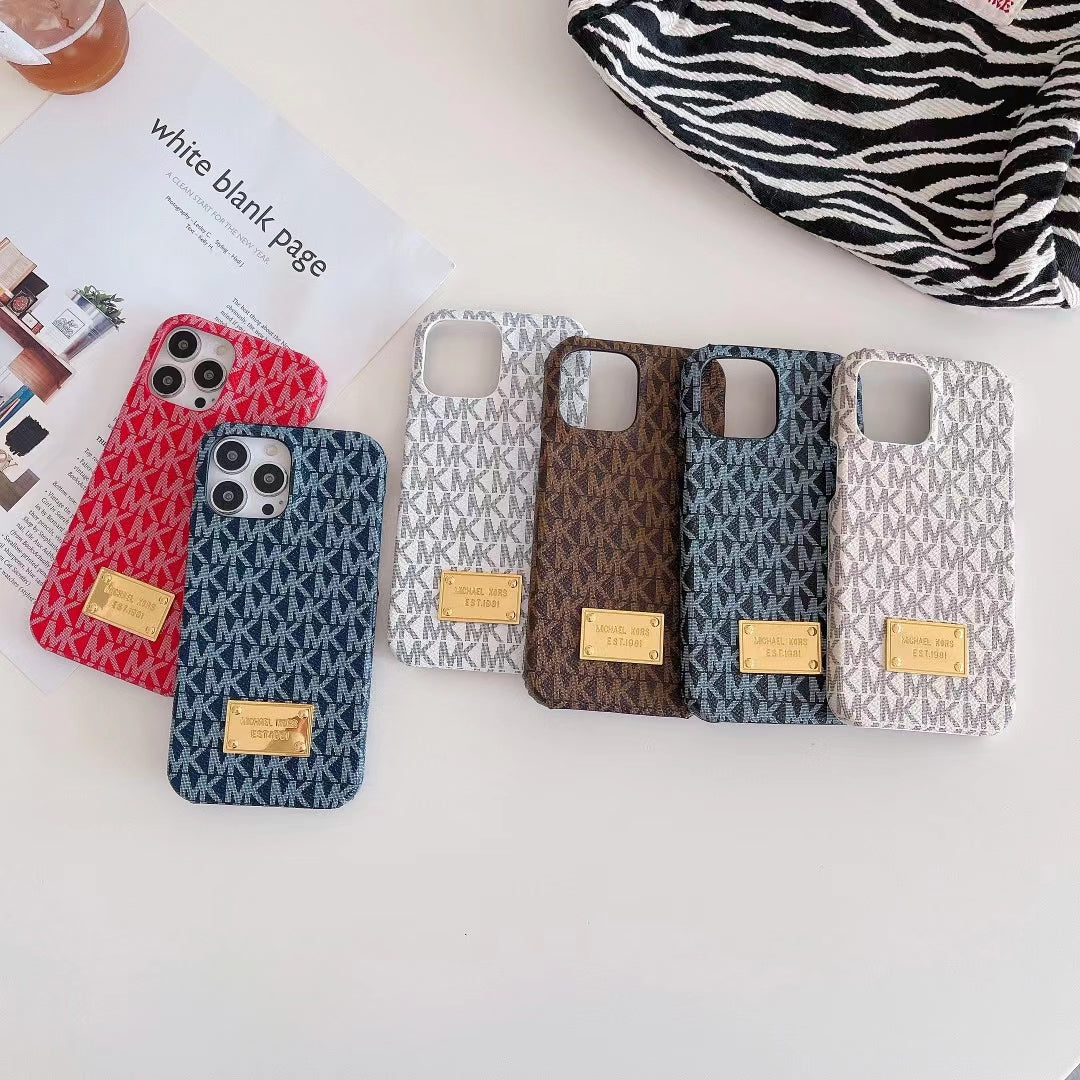 MK Pattern Golden Logo Patch Case