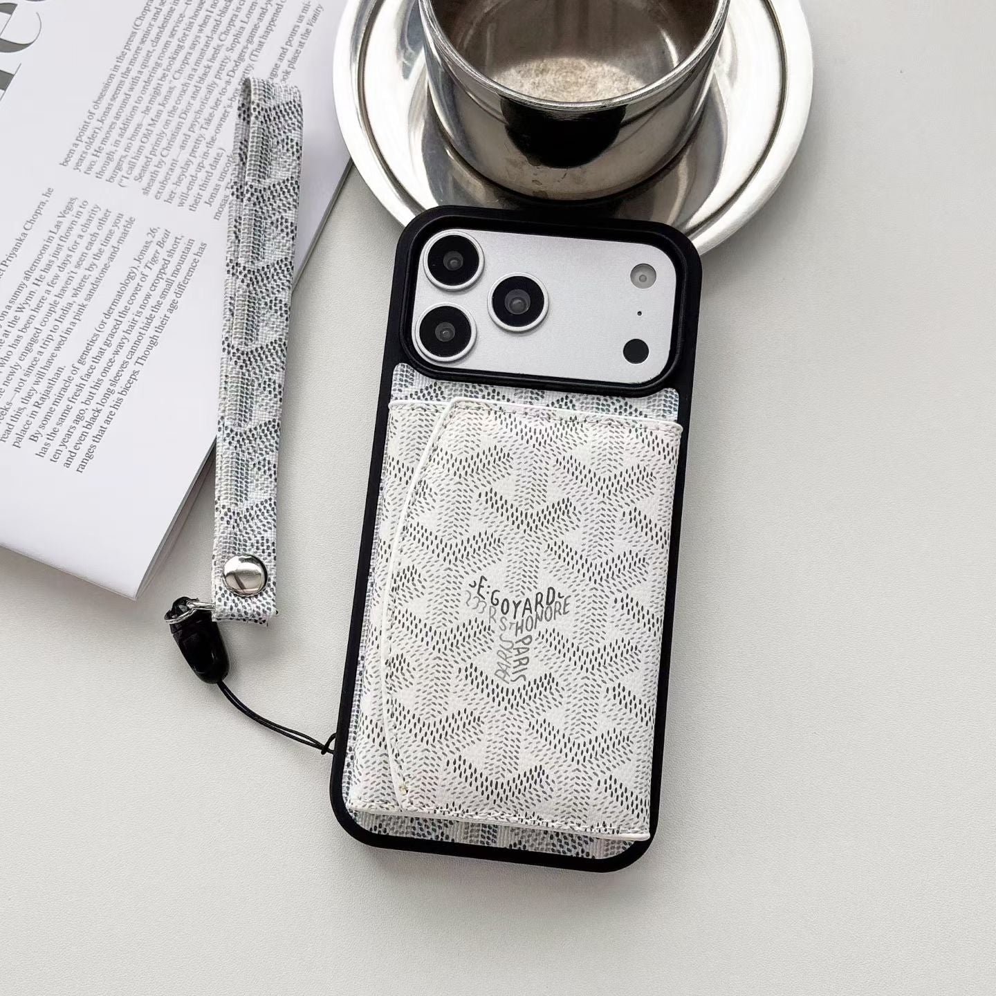 Goyard Back Card Holder Phone Case With Wrist Band