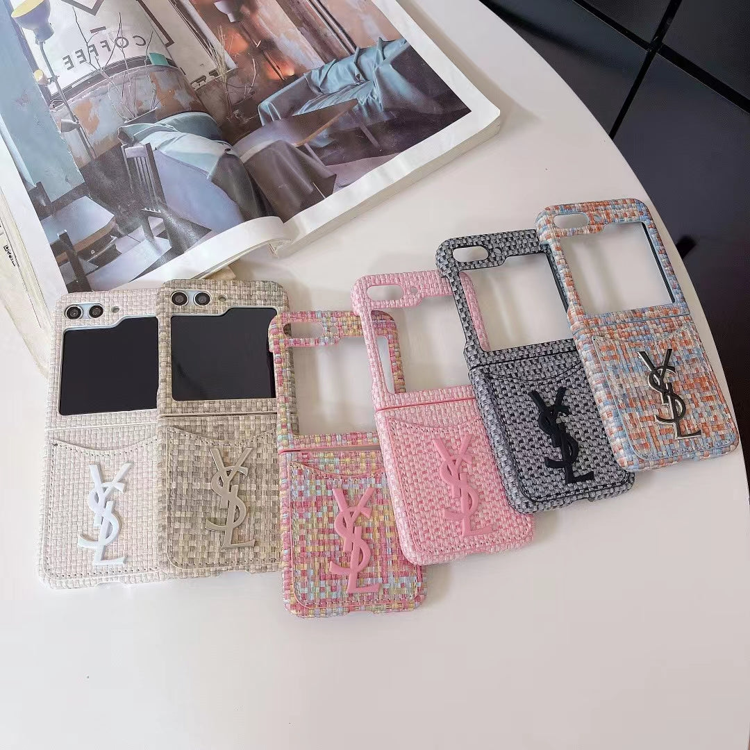 YSL Rattan Single Card Slot Case For Samsung Z Flip
