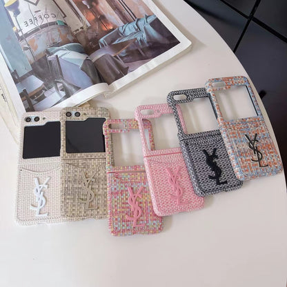 YSL Rattan Single Card Slot Case For Samsung Z Flip