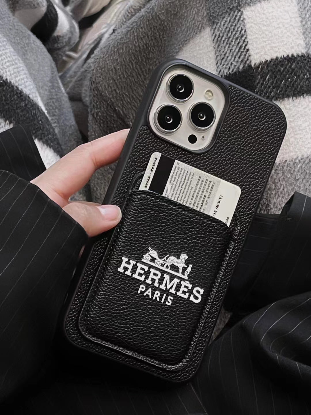 Hermes Signature Back Card Slot Phone Case