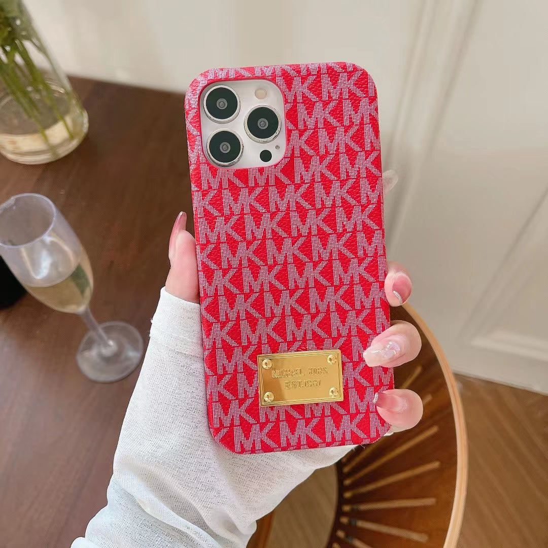 MK Pattern Golden Logo Patch Case