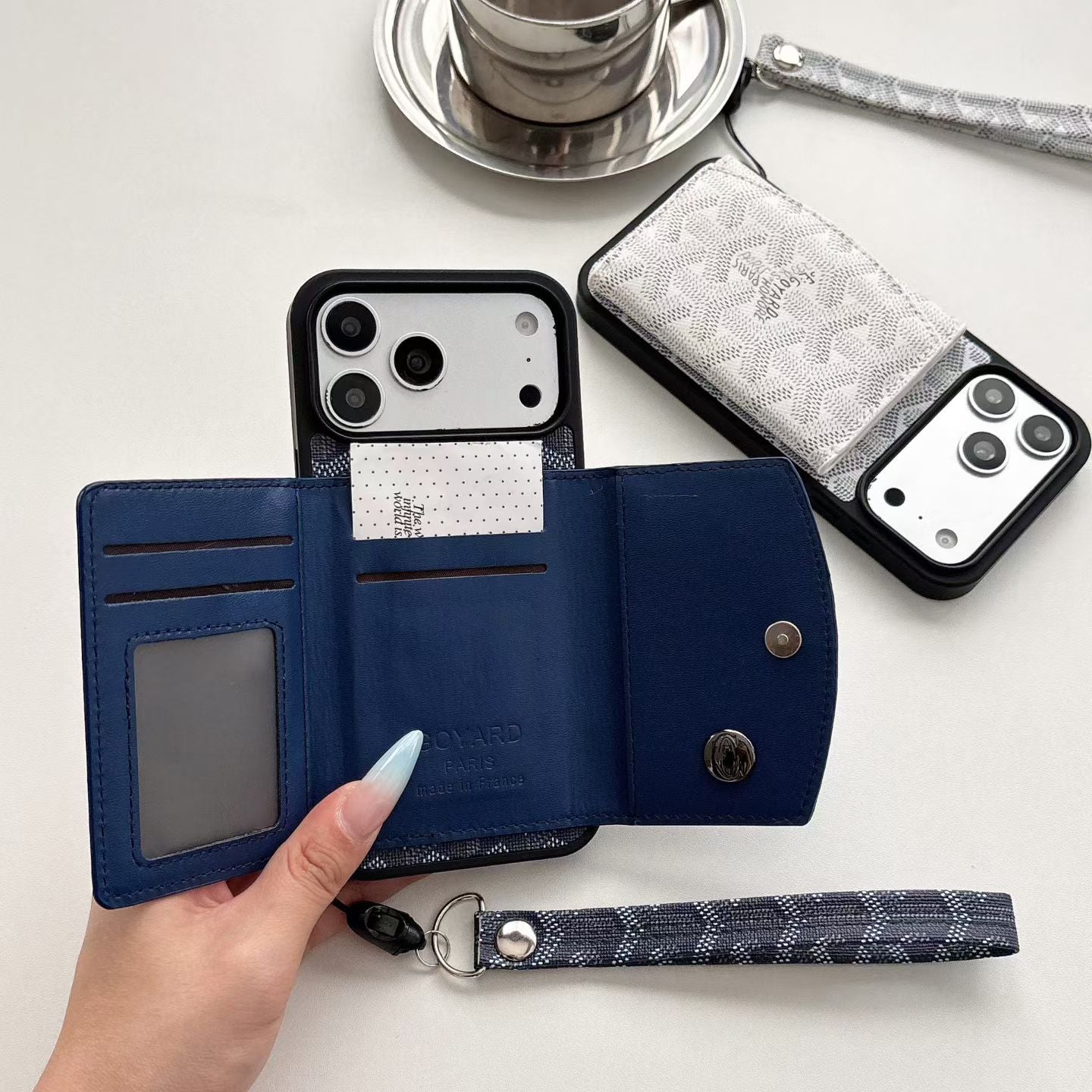Goyard Back Card Holder Phone Case With Wrist Band