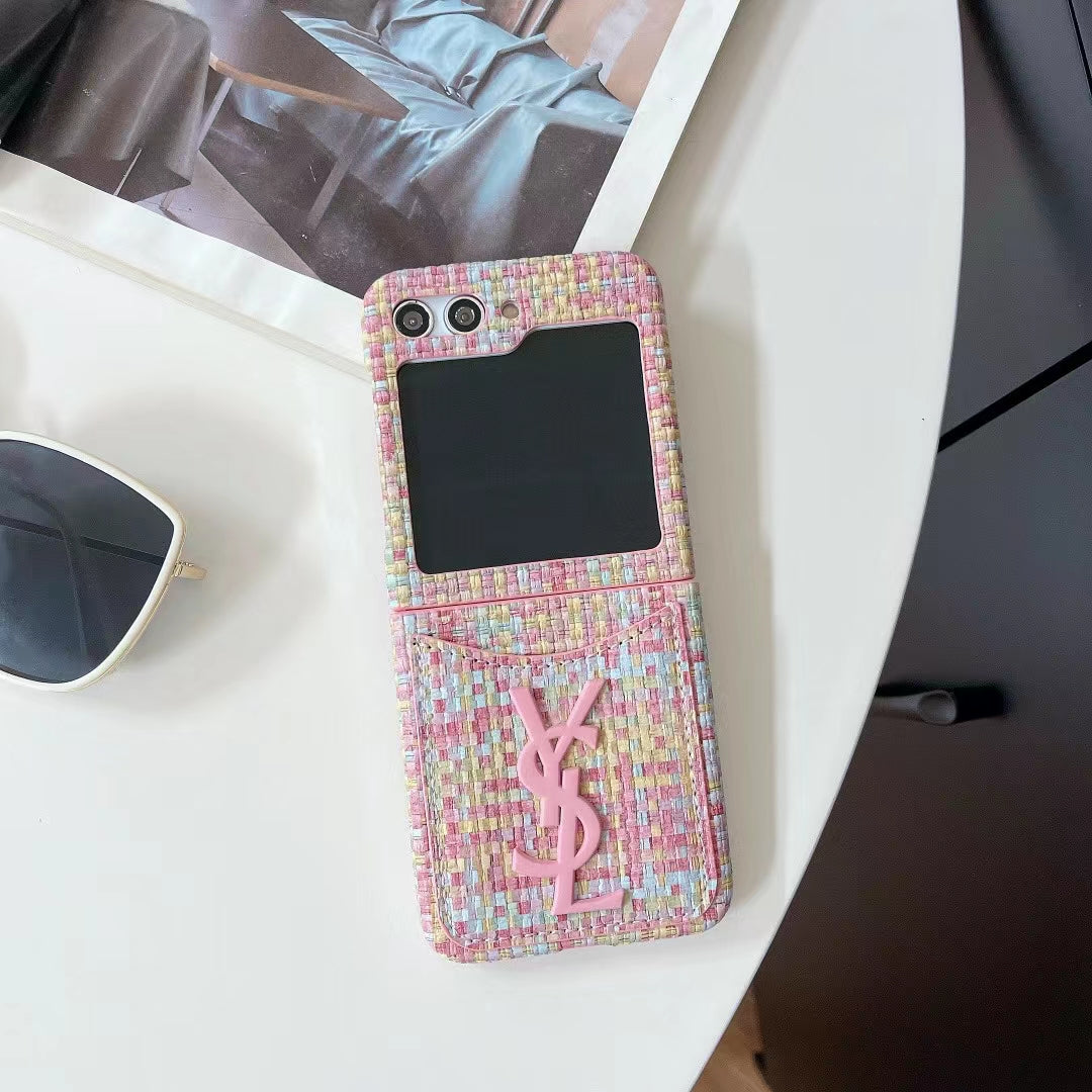 YSL Rattan Single Card Slot Case For Samsung Z Flip