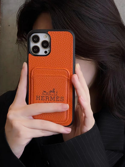 Hermes Signature Back Card Slot Phone Case