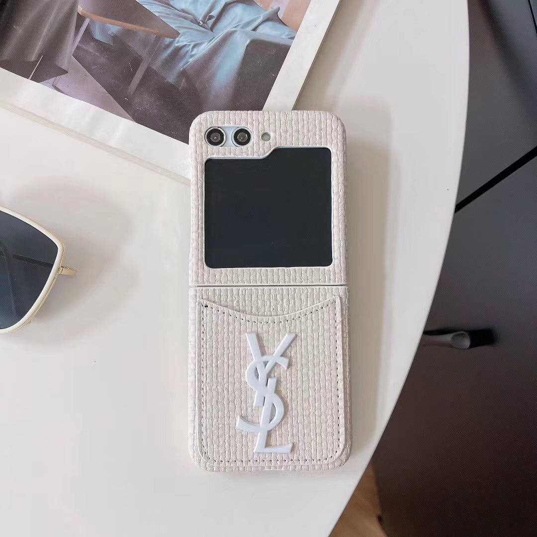 YSL Rattan Single Card Slot Case For Samsung Z Flip