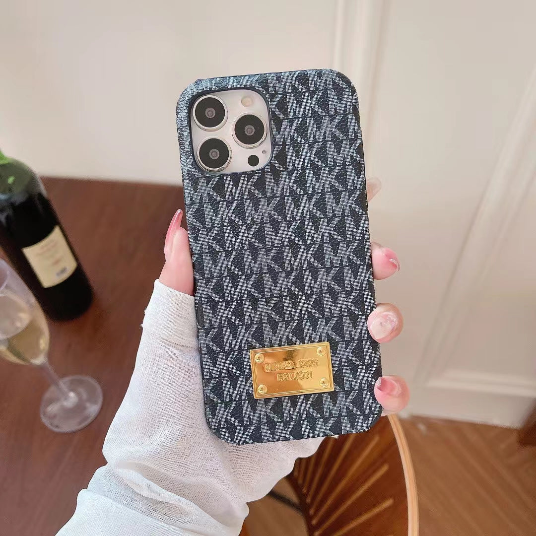 MK Pattern Golden Logo Patch Case