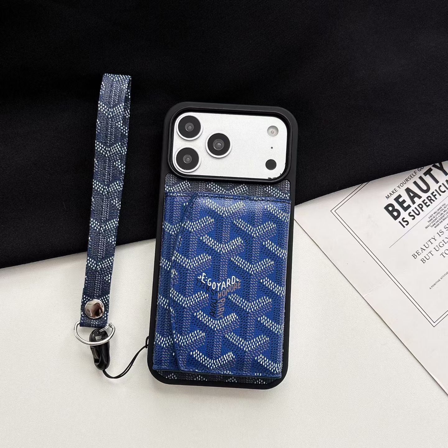 Goyard Back Card Holder Phone Case With Wrist Band