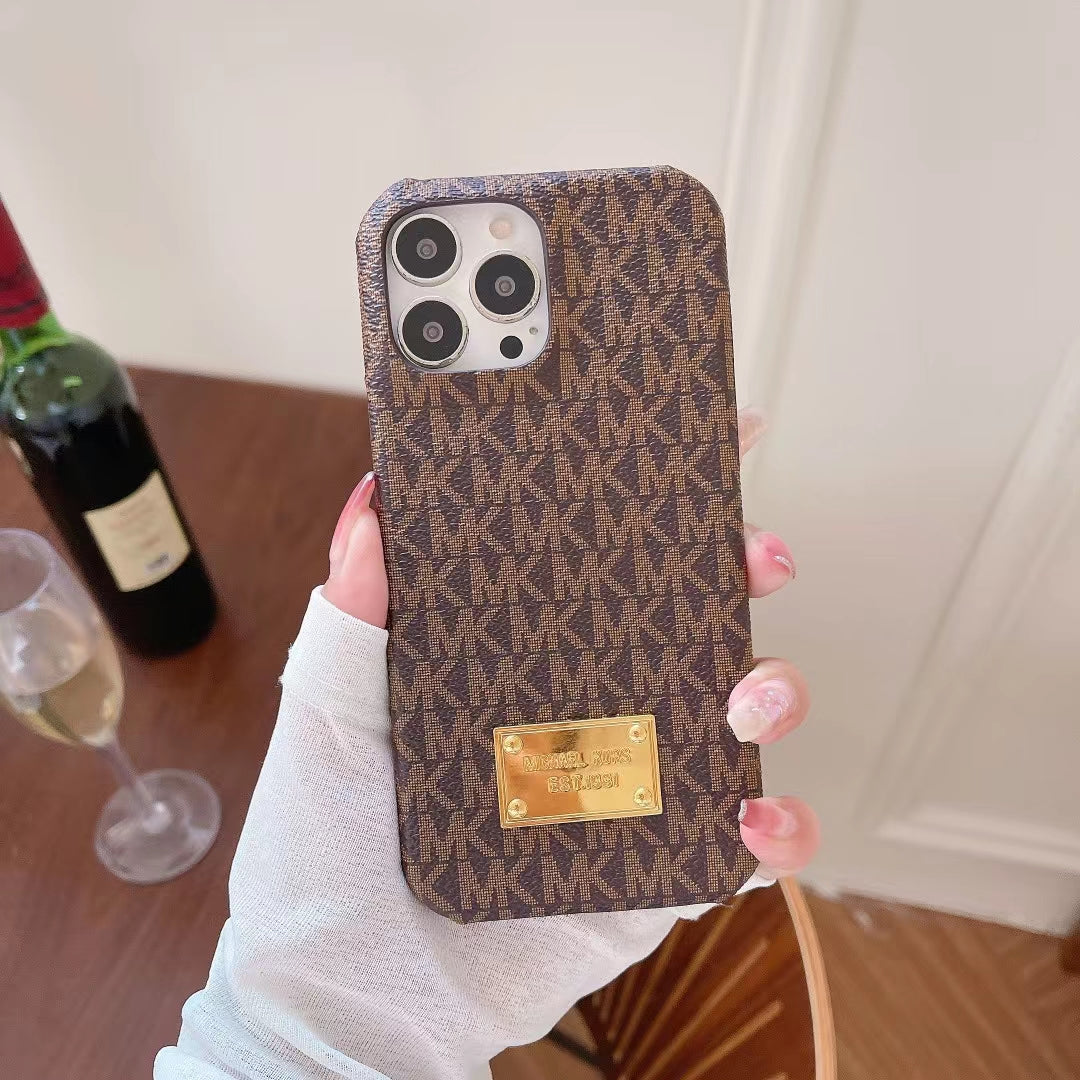 MK Pattern Golden Logo Patch Case