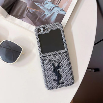 YSL Rattan Single Card Slot Case For Samsung Z Flip