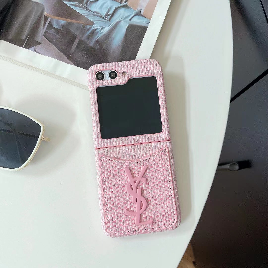 YSL Rattan Single Card Slot Case For Samsung Z Flip