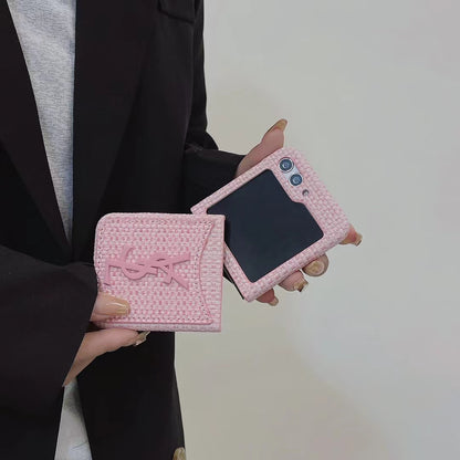 YSL Rattan Single Card Slot Case For Samsung Z Flip