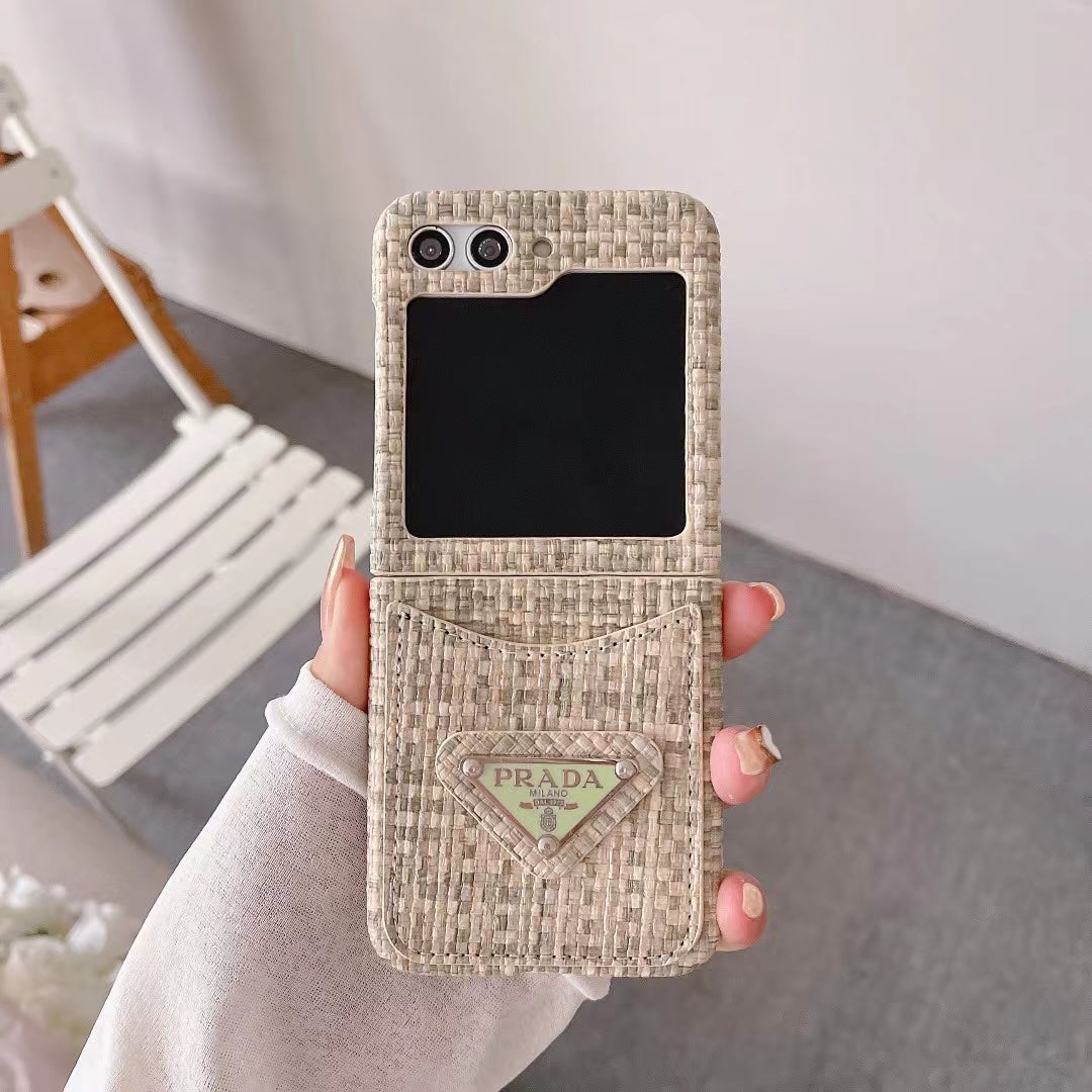 PD Rattan Single Card Slot Case For Samsung Z Flip